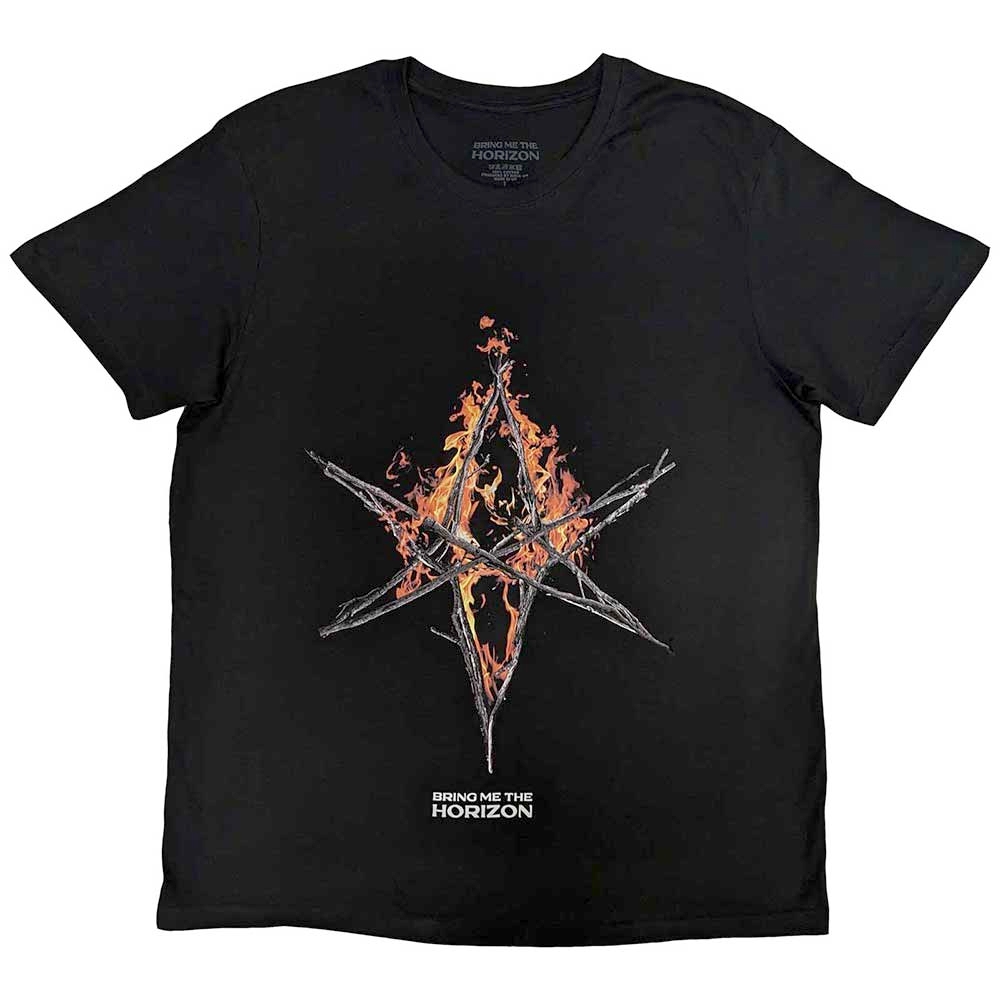 Bring Me The Horizon - Flame Hex & Text Logo Mens T-shirt - Black